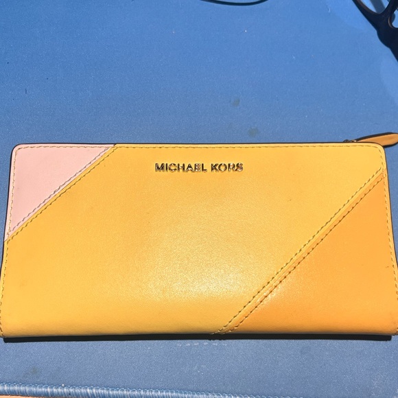 Michael Kors Handbags - Michael Kors Yellow and Pale Pink Zip Wallet